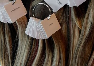 Color shade swatches for custom hair extensions